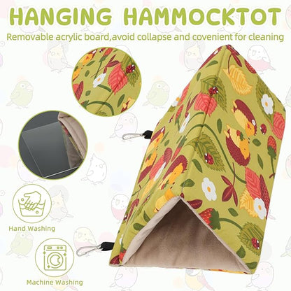 Rypet Winter Warm Bird Nest House - Hanging Hammock Velvet Shed Hut Cage Plush Fluffy Birds Hideaway Sleeping Bed Fuzzy for Parrot Parakeet Cockatiels Budgies Lovebird Medium (Mustard Yellow)