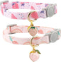 Faygarsle 2 Pack Breakaway Cat Collar with Bells for Female Girl Cats Cute Pink Collar with Peach Strawberry Charm Summer for Cats