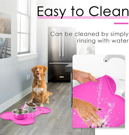 Super Design Dog Food Mat Dog Bowl Mat for Food and Water Silicone Non Spill Cat Feeding Mat Puppy Placemat Waterproof - 20.5" x 14.5", Rose