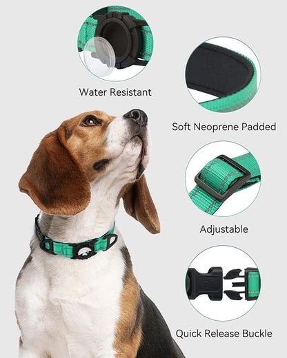 Joytale Airtag Dog Collar, Reflective Pet Collar with Waterproof AirTag Holder, Dual D-Rings, Soft Padded Adjustable for Extra Large Dogs, Teal, XL