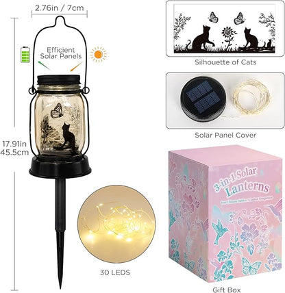 kyoryuger Cat Gifts Cat Lover Gifts for Women/Mom/Grandma/Sister, Cats Butterfly Solar Lights Outdoor Hanging Cat Lanterns Fairy Lights, Kitty Lamps Decor for Yard Lawn Garden Patio