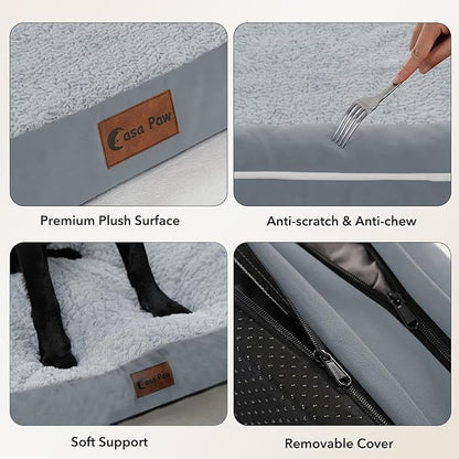 Orthopedic Dog Beds for Large Sized Dogs, Waterproof Egg Crate Foam Large Dog Couch Beds with Comfy Bolster 36x27Inch, Washable Pet Beds with Removable Cover and Nonskid Bottom, Grey