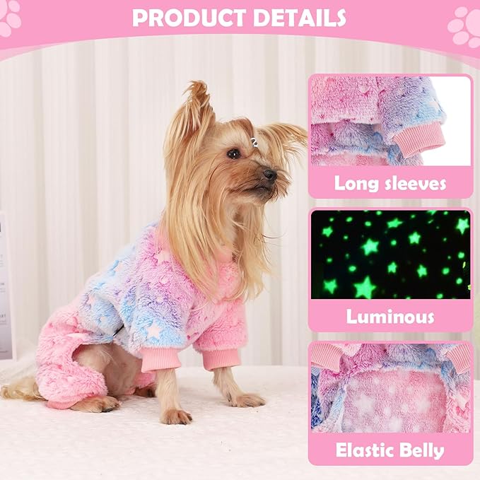Dog Pajamas Small Girl Female, Warm Winter Extra Small Dog Clothes, Cute Fleece Puppy Sweater 4 Legs, Jumpsuit Soft Doggie Onesies Pet Apparel Outfits, Pink