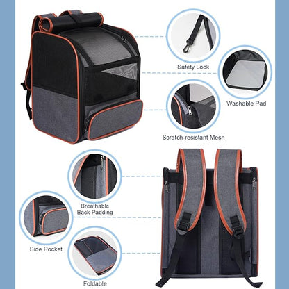 Pesen Cat Backpack Carrier, Breathable & Foldable Pet Carriers for Cats, Small Dogs and Rabbits Under 15 lbs, Airline Approved Dog & Cat Carrier Backpack for Hiking, Travel, Camping, Dark Gray