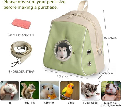 Hamster Carrier, Suitable for Sugar Gliders, Rats, Parrots and Other Small Pets, Breathable Bird Backpack with Transparent Spacecraft (Green)