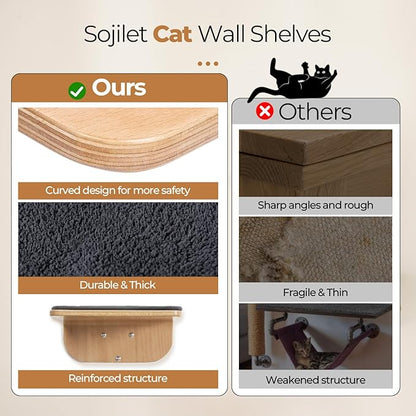 Cat Wall Shelves for Cat Wall Steps, Perch, Ladder, Wooden Floating Modern Mounted Space Saving Furniture with Scratching Cushion Removal Cover for Climbing, Jumping and Sleeping (Steps & Slide)