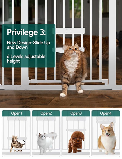 BABELIO 36 Inch Extra Tall Baby Gate with Cat Door, 29-40" Metal Dog Gate, Cat Gate for Stairs, Doorways, Auto Close Safety Gate with Pet Door, Easy Walk Thru, White