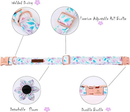 Lionheart Glory Dog Collar, Purple Dog Collar with Flower, Cute Floral Pattern Pet Collar Adjustable Dog Collar for Large Dogs