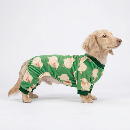 Fitwarm Funny Sheep Dog Pajamas, Warm Winter Dog Clothes for Small Dogs Boy Girl, Cozy Pet Onesie with Feet, Green, White, XL