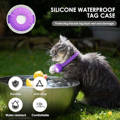 Cat GPS Tracker, Smart Cat GPS Tracker Compatible with Apple Find My App (Only iOS), No Monthly Fee, Waterproof (White Tracker, Purple Cat Collar)