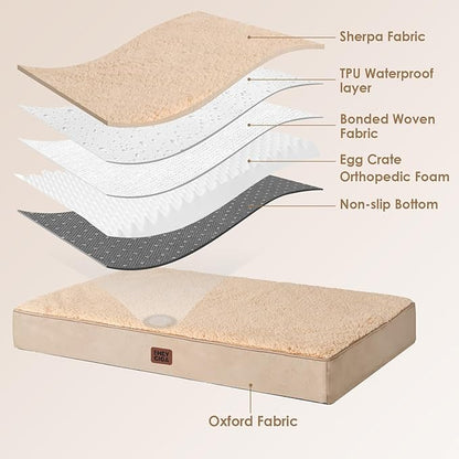 EHEYCIGA Orthopedic XL Dog Beds for Extra Large Dogs with Removable Washable Cover, Khaki, 44x32