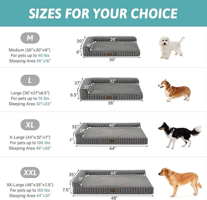 Cute Dog Bed, Faux Rabbit Fur Orthopedic Foam Dog Bed with Sides, Removable Washable Cover & Waterproof Lining, Comfortable Pet Couch for Medium Dogs, Grey (36" L x 27" W x 6.5" Th)