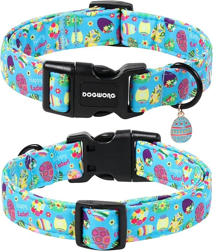 DOGWONG Easter Dog Collar, Cute Easter Egg Pet Collar Durable Holiday Girl Boy Adjustable Cotton Dog Collars with Quick Release Buckle for Puppy Small Medium Dogs,M Visit the Elegant little tail Store