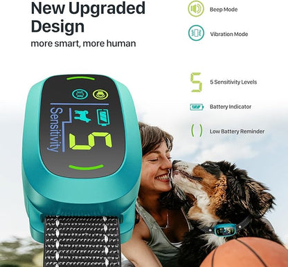 Dog Bark Collar for Large Medium Small Dogs, Rechargeable Smart Bark Collar, Anti Barking Training Collar with 5 Adjustable Sensitivity Beep Vibration (Teal)