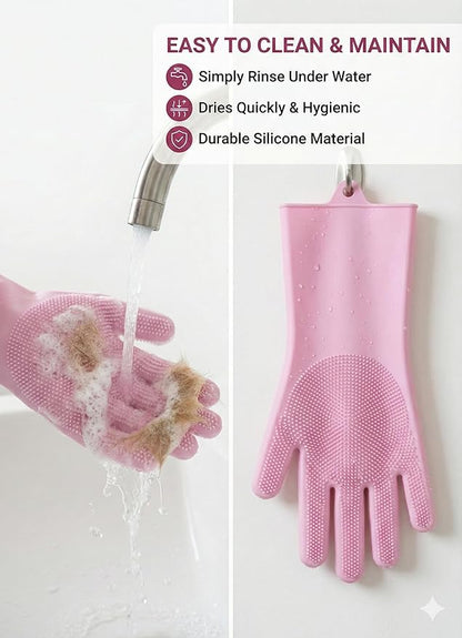 3-in-1 Stress-Free Dog Bathing Kit – Silicone Grooming Gloves, Suction Lick Mat, and Dental Brush – Complete Pet Spa Set for Anxious Dogs (Pink)