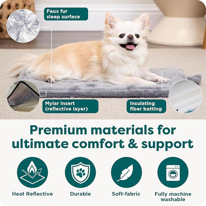 FurHaven ThermaNAP Self Warming Cat Mat, Dog Bed for Crates with Self-Warming Technology for Cozy Rest, Fully Machine Washable, Small, Plush Faux Fur, Cream