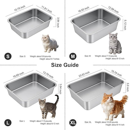 Large Stainless Steel Litter Box with High Sided, Metal Cat Litter Box, Odor-Free Non-Stick Litterbox Pan, Easy to Clean Pet Supplies Toilet Tray for Indoor Cats, Kittens or Multicat Homes