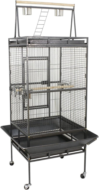 SUPER DEAL 68-inch Large Bird Cage with Rolling Stand African Grey Parrot Chinchilla Finch Cage Conure Cockatiel Cockatoo Pet House Wrought Iron Birdcage, Black