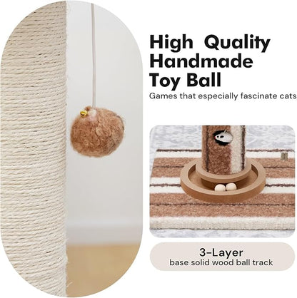34inches Tall Cat Scratching Post with Cat Ball Track Toy Heavy Duty and Thicker Large Diameter Natural Sisal Cat Scratcher Post for Large Cats and Small Cats Protect Your Furniture