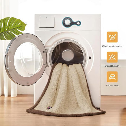 Luciphia Waterproof Pet Blanket for Medium Large Dogs Soft Cat Sherpa Calming Thick Cover Leakproof Cozy Puppy Sofa Bed Car Couch Protector(Beige/Brown,63x50 inches)