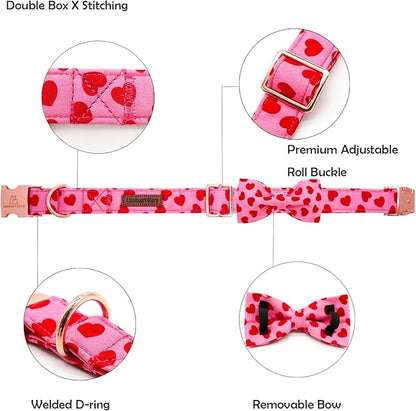 Lionheart glory Dog Bow Collar Valentine's Day Dog Collar for Large Dogs, Hearts Dog Collars with Bowtie Spring Dog Collar Pet Collar Bows