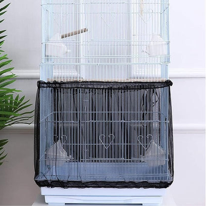 Bird Cage Seed Catcher, Large Airy Gauze Bird Cage Cover Guard, Adjustable Birdcage Nylon Mesh Net Cover (XL-118x32 in, Black)