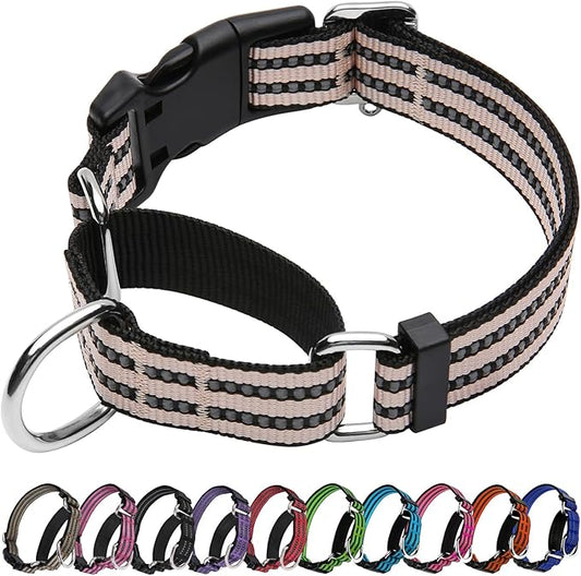 Martingale Dog Collar, Adjustable Nylon Reflective Collar with Quick Release Buckle (Pink Ivory, Small)