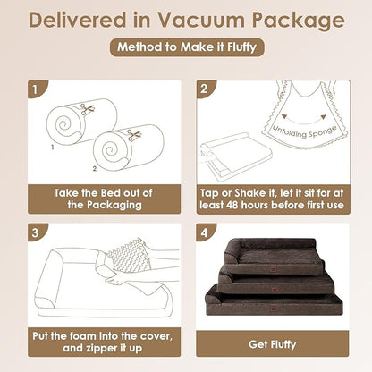 EHEYCIGA XXL Dog Bed Memory Foam, Orthopedic Giant Dog Bed Jumbo with Washable Removable Cover, Waterproof Pet Sofa Couch with Nonskid Bottom, 48x35x7.5, Brown