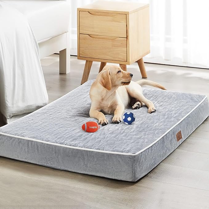 WNPETHOME Orthopedic Waterproof Extra Large Dogs Bed with Removable Washable Cover, Multi-Needle Quilting XL Crate Bed for Large Sized Dog, Light Grey