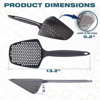 Set of 2 Cat Litter Scoop with Small Holes for Fine Litter, Hanging Handle Deep Reptile Terrarium Sand Sifter, Poop Scooper Rabbit Pooper Lifter Kitten Sifting Shovel (Black, Set of 2)