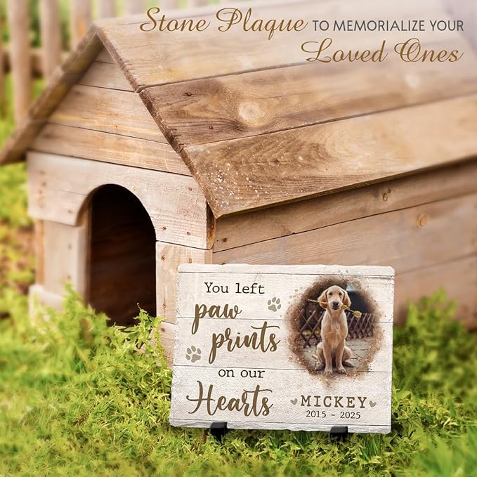 Personalized Slate Memorial Stone for Dogs and Cats - Dog Paw Prints - Thoughtful Bereavement Gifts for Cat Lovers, Ideal Keepsake for Pet Loss - Change a Meaningful Quote