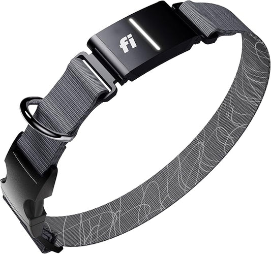 New Fi Series 3+ Smart Dog Tracker Collar [6 Month Membership Included] GPS Tracker for Dogs with Health & Behavior Monitoring, Escape Alerts, Waterproof, LED, Apple Watch Compatible (Gray, Medium)