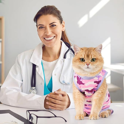 Avont Cat Recovery Suit - Kitten Onesie for Cats After Surgery, Cone of Shame Alternative Surgical Spay Suit for Female Cat, Post-Surgery or Skin Diseases Protection -Purplecamo(S)