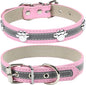 PETCARE Reflective Dog Collar with Cute Paw Rivet Studded Funny Soft PU Leather Adjustable Puppy Dog Collars for Small Medium Large Dogs Cats (Pink,Medium)
