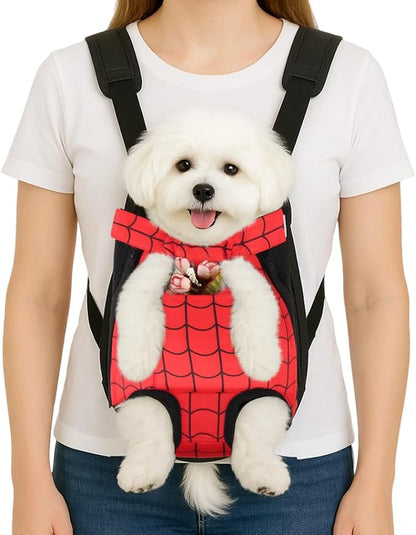 Dog Backpack Carrier, Front Pocket for Essentials, Legs Out Carrying Sling Travel Bag for Small Medium Dogs 2.5-4 Lbs, Soft Wearable Puppy Chest Carry Backpacks for Walking/Hiking/Camping/Traveling