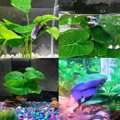 Smoothedo-Pets Fish Tank Decor Aquarium Decorations Ornaments Betta Leaf pad Hammock 6inch Plastic Artificial Plant Goldfish Fish Hides Small Tank/Reptiles Plants Driftwood (Green-Type-A-Set)