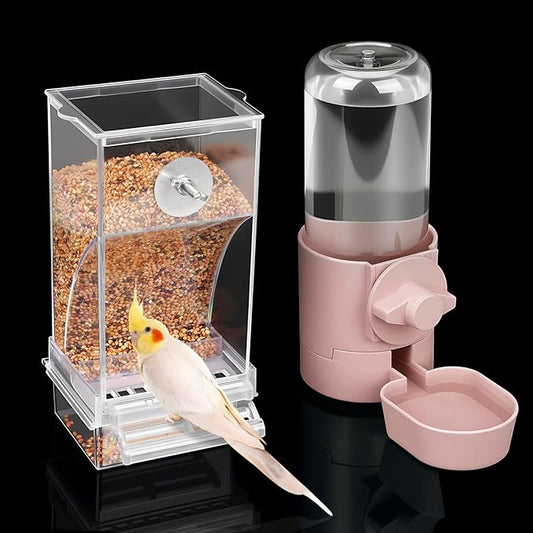 No Mess Bird Feeder Water Dispenser Set, Bird Feeder for Cage, Cage Accessories for Cockatiels, Finches, Budgies and Canaries