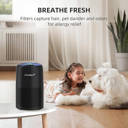 Air Purifiers for Home Bedroom, AromaRoom H13 HEPA Air Purifier Filter for Allergies, Pollen, Smoke, Dusts, Pets Dander, Odor, Hair, 22dB Quiet Air Cleaner for Room, Office, Dorm, AP100-B (Black)