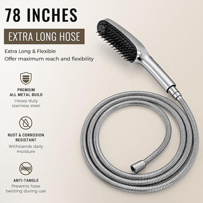 G-Promise 3 Mode Dog Shower Attachment with Pause Mode, Dog shower Sprayer with 78 Inches Stainless Steel Hose, Metal Diverter, Adhesive Holder, for Fast and Easy Dog Bathing and Cleaning(Chrome)