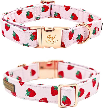 Elegant little tail Dog Collar, Strawberries Print Pet Collar Summer Dog Collar Durable Metal Buckle Dog Collars Cotton Pet Adjustable Dog Collars for Small Dogs