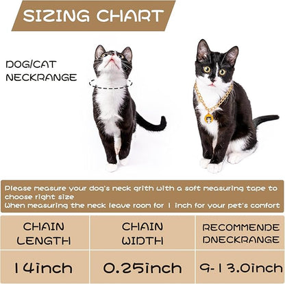 HOWWFALY Dog Collar and Cat Chain Necklace Stainless Steel Adjustable 18K Gold Heart-Shaped Necklace for Small Pets Cats Kitten Puppy (Gold, 13.7 inch)
