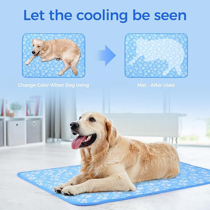 Rywell Self-Cooling Mat for Dogs Medium, 30'' x 20''- Endothermic Color Changing Arc-Chill Cooling Fiber - Washable Non-Toxic Summer Pet Outdoor Bed, Non-Slip, Foldable, Quick-Dry Dog Blanket