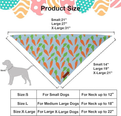 ADOGGYGO Easter Dog Bandanas 2 Pack, Reversible Bunny Carrot Print Puppy Scarf, Premium Fabric, Adjustable Fit Easter Bandana for Medium Large Dogs (Large)