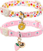 Cat Collar, 2Pack Flower Cats Collars-Cute Summer Breakaway Cat Collar with Bell & Pendant, Pretty Flower Kitten Collars with Safety Buckle for Girl & Boy Cats, 7-12Inch