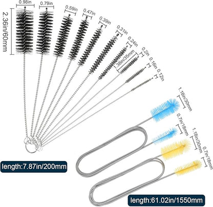 12 Pieces Tube Cleaning Brush Aquarium Filter Nylon Tube Brush Set Flexible Double-Ended Hose Pipe Cleaning Stainless Steel for Fish Tank, Kitchen, Glasses, Drinking Straws, Keyboard