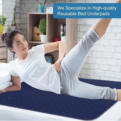 OUTCREATOR® Washable Bed Pads 34" x 56" (Pack of 2), Incontinence Mattress Protector, Anti-Slip Waterproof Underpads for Adults Kids Elderly Pets, Absorbency & Reusable Bedwetting Pads (Dark Blue)