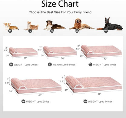 Orthopedic Jumbo Dog Bed Large Sized Dog with Pillow 56''X40'' Waterproof Soft Comfortable Egg Crate Foam Pet Crate Beds Mat with Removable Washable Cover and Non-Slip Bottom, Pink