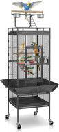 SUPER DEAL PRO 61-inch 2in1 Large Bird Cage with Rolling Stand Playtop Parrot Chinchilla Finch Cage Macaw Conure Cockatiel Cockatoo Pet House Wrought Iron Birdcage, Black