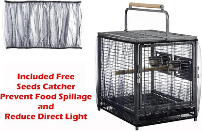 Portable and Durable Heavy Duty Travel Vet Bird Parrot Carrier Play Stand Perch Cage Feeding Bowl Stand with Handle and Accessories Prevent Beaks Out Include Cage Cover