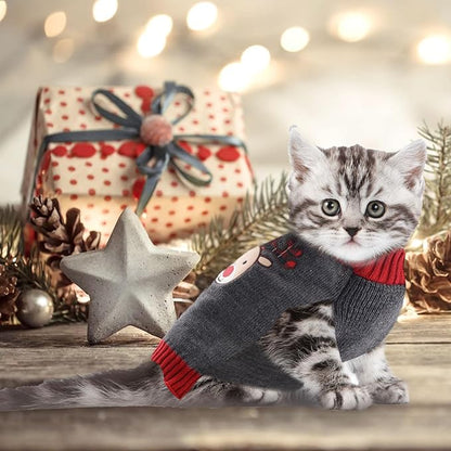 Dog Christmas Sweater Xmas Pet Clothes Cute Gray Reindeer Holiday Puppy Cat Costume New Year Gifts for Small Medium Large Dogs Jumpers (XS, Gray Reindeer)